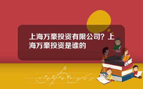 上海万豪投资有限公司？上海万豪投资是谁的