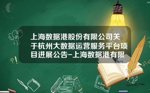 上海数据港股份有限公司关于杭州大数据运营服务平台项目进展公告-上海数据港有限公司