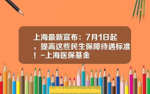上海最新宣布：7月1日起，提高这些民生保障待遇标准！-上海医保基金