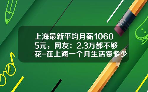 上海最新平均月薪10605元，网友：2.3万都不够花-在上海一个月生活费多少