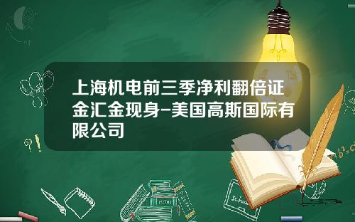 上海机电前三季净利翻倍证金汇金现身-美国高斯国际有限公司