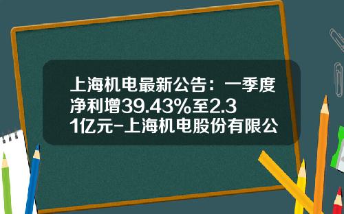上海机电最新公告：一季度净利增39.43%至2.31亿元-上海机电股份有限公司