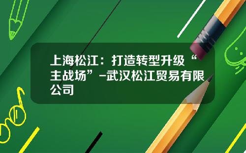 上海松江：打造转型升级“主战场”-武汉松江贸易有限公司
