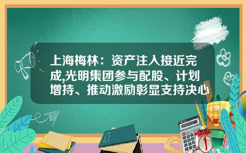 上海梅林：资产注入接近完成,光明集团参与配股、计划增持、推动激励彰显支持决心-江苏梅林畜牧养殖有限公司