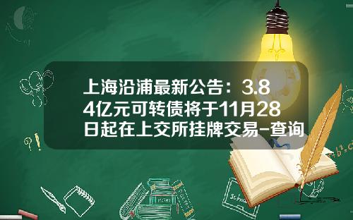 上海沿浦最新公告：3.84亿元可转债将于11月28日起在上交所挂牌交易-查询上海沿浦股票资讯