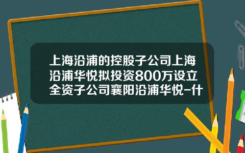 上海沿浦的控股子公司上海沿浦华悦拟投资800万设立全资子公司襄阳沿浦华悦-什么是直接投资业务子公司