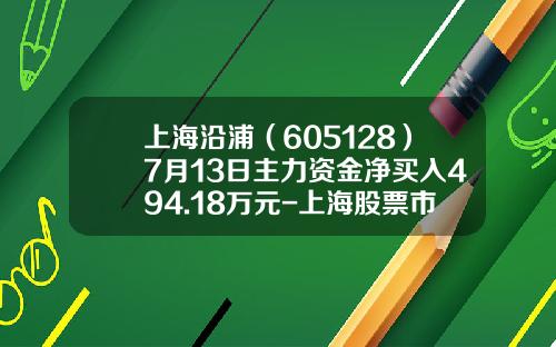 上海沿浦（605128）7月13日主力资金净买入494.18万元-上海股票市场的行情资讯