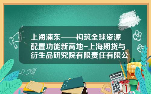 上海浦东——构筑全球资源配置功能新高地-上海期货与衍生品研究院有限责任有限公司
