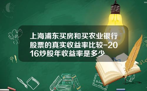 上海浦东买房和买农业银行股票的真实收益率比较-2016炒股年收益率是多少