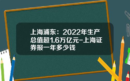 上海浦东：2022年生产总值超1.6万亿元-上海证券报一年多少钱