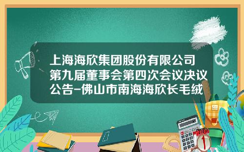 上海海欣集团股份有限公司第九届董事会第四次会议决议公告-佛山市南海海欣长毛绒有限公司