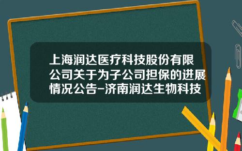 上海润达医疗科技股份有限公司关于为子公司担保的进展情况公告-济南润达生物科技有限公司