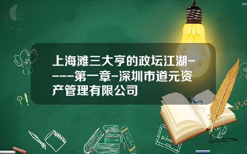 上海滩三大亨的政坛江湖----第一章-深圳市道元资产管理有限公司