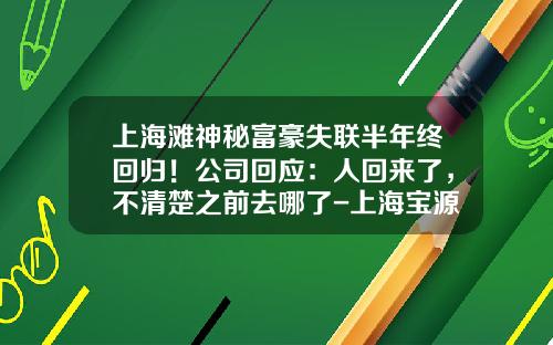 上海滩神秘富豪失联半年终回归！公司回应：人回来了，不清楚之前去哪了-上海宝源汽车责任有限公司