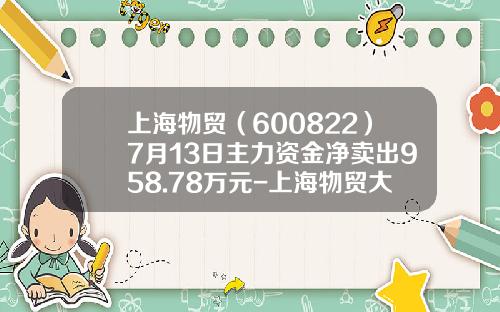上海物贸（600822）7月13日主力资金净卖出958.78万元-上海物贸大厦有限公司