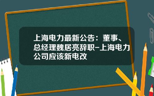 上海电力最新公告：董事、总经理魏居亮辞职-上海电力公司应该新电改