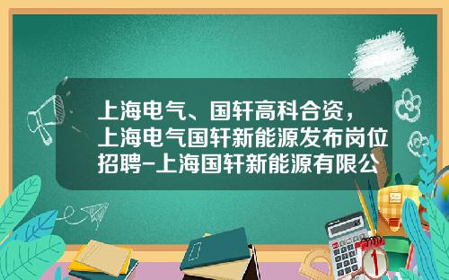 上海电气、国轩高科合资，上海电气国轩新能源发布岗位招聘-上海国轩新能源有限公司