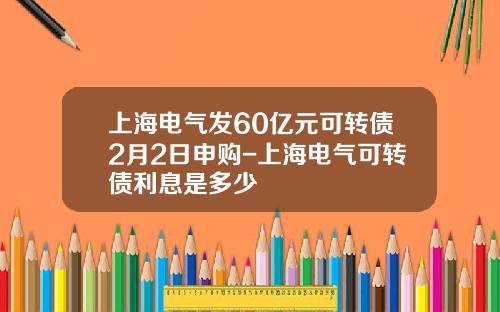 上海电气发60亿元可转债2月2日申购-上海电气可转债利息是多少