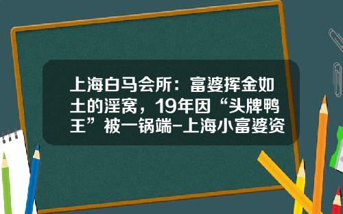 上海白马会所：富婆挥金如土的淫窝，19年因“头牌鸭王”被一锅端-上海小富婆资产多少