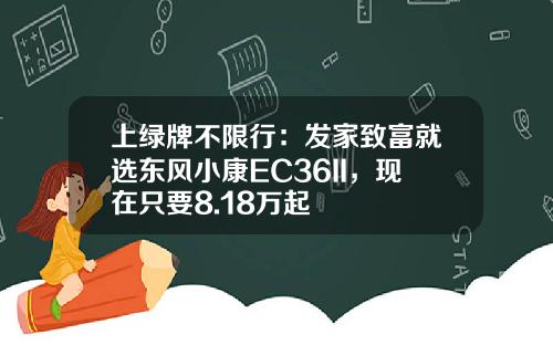 上绿牌不限行：发家致富就选东风小康EC36II，现在只要8.18万起