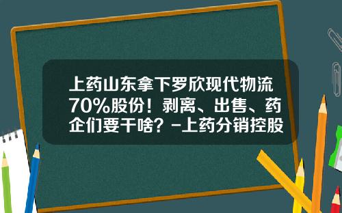 上药山东拿下罗欣现代物流70%股份！剥离、出售、药企们要干啥？-上药分销控股有限公司