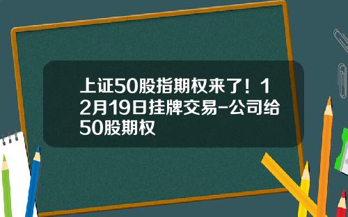 上证50股指期权来了！12月19日挂牌交易-公司给50股期权