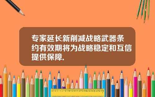 专家延长新削减战略武器条约有效期将为战略稳定和互信提供保障.