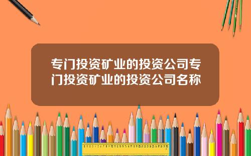 专门投资矿业的投资公司专门投资矿业的投资公司名称