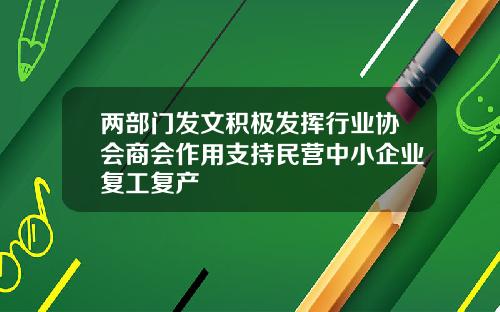 两部门发文积极发挥行业协会商会作用支持民营中小企业复工复产