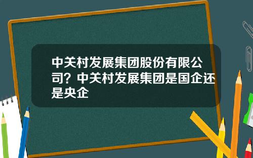 中关村发展集团股份有限公司？中关村发展集团是国企还是央企
