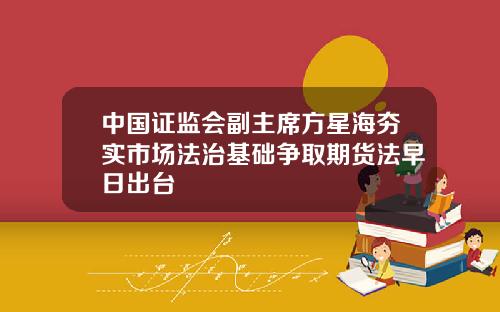 中国证监会副主席方星海夯实市场法治基础争取期货法早日出台
