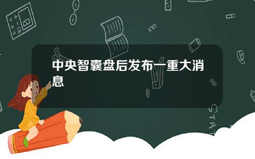 中央智囊盘后发布一重大消息