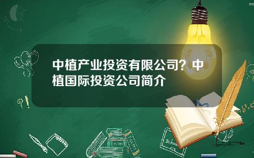 中植产业投资有限公司？中植国际投资公司简介