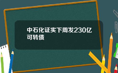 中石化证实下周发230亿可转债