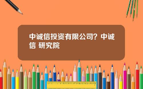 中诚信投资有限公司？中诚信 研究院