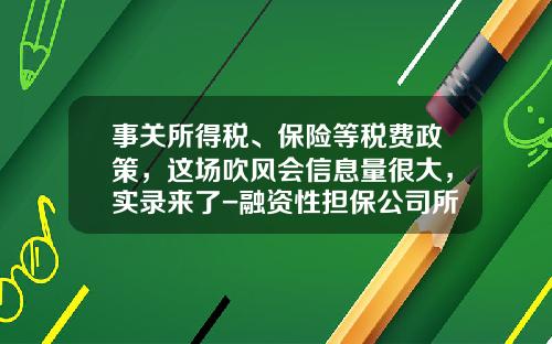 事关所得税、保险等税费政策，这场吹风会信息量很大，实录来了-融资性担保公司所得税