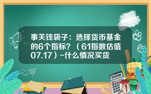 事关钱袋子：选择货币基金的6个指标？（61指数估值07.17）-什么情况买货币基金