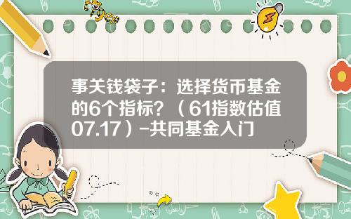 事关钱袋子：选择货币基金的6个指标？（61指数估值07.17）-共同基金入门