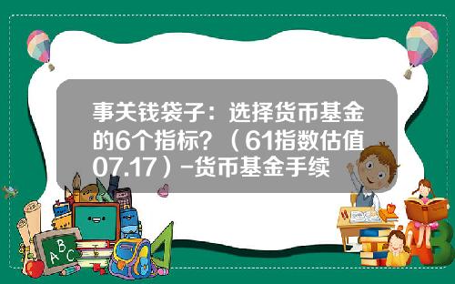 事关钱袋子：选择货币基金的6个指标？（61指数估值07.17）-货币基金手续费怎么算