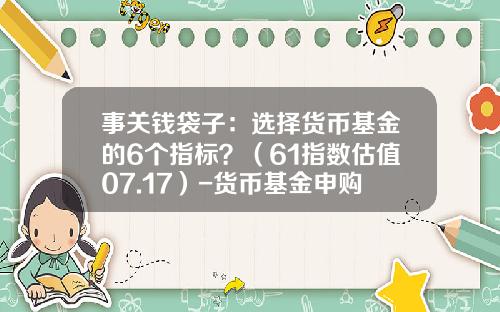 事关钱袋子：选择货币基金的6个指标？（61指数估值07.17）-货币基金申购