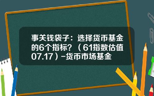 事关钱袋子：选择货币基金的6个指标？（61指数估值07.17）-货币市场基金投资对象