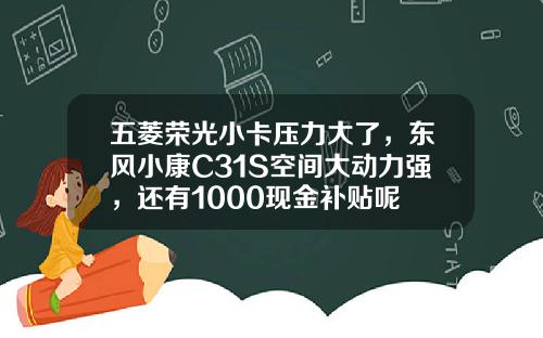 五菱荣光小卡压力大了，东风小康C31S空间大动力强，还有1000现金补贴呢