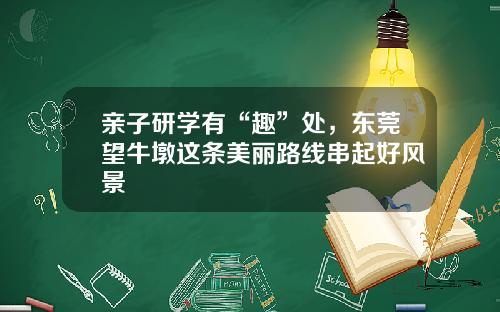 亲子研学有“趣”处，东莞望牛墩这条美丽路线串起好风景