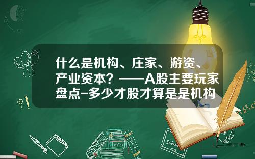 什么是机构、庄家、游资、产业资本？——A股主要玩家盘点-多少才股才算是是机构