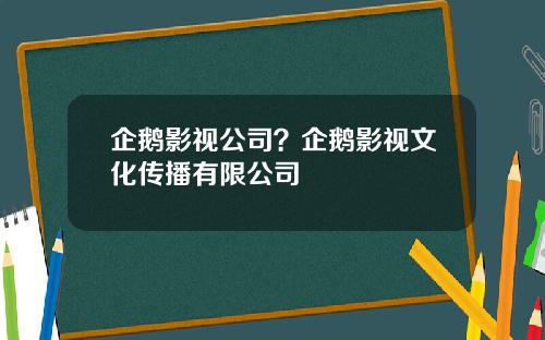 企鹅影视公司？企鹅影视文化传播有限公司