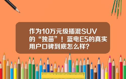 作为10万元级插混SUV的“独苗”！蓝电E5的真实用户口碑到底怎么样？