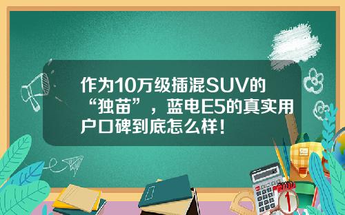 作为10万级插混SUV的“独苗”，蓝电E5的真实用户口碑到底怎么样！