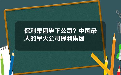 保利集团旗下公司？中国最大的军火公司保利集团