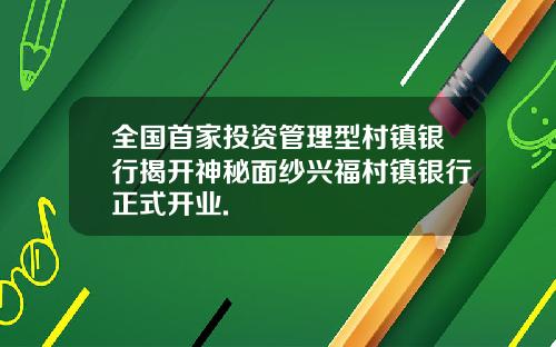 全国首家投资管理型村镇银行揭开神秘面纱兴福村镇银行正式开业.