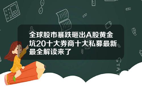 全球股市暴跌砸出A股黄金坑20十大券商十大私募最新最全解读来了